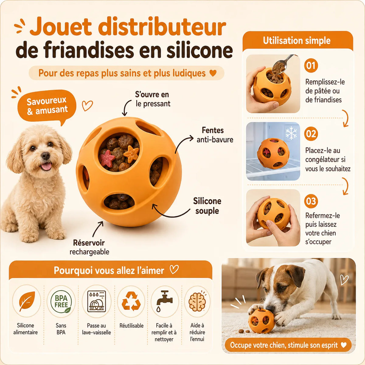 Jouet distributeur - chien occupé et concentré à lécher