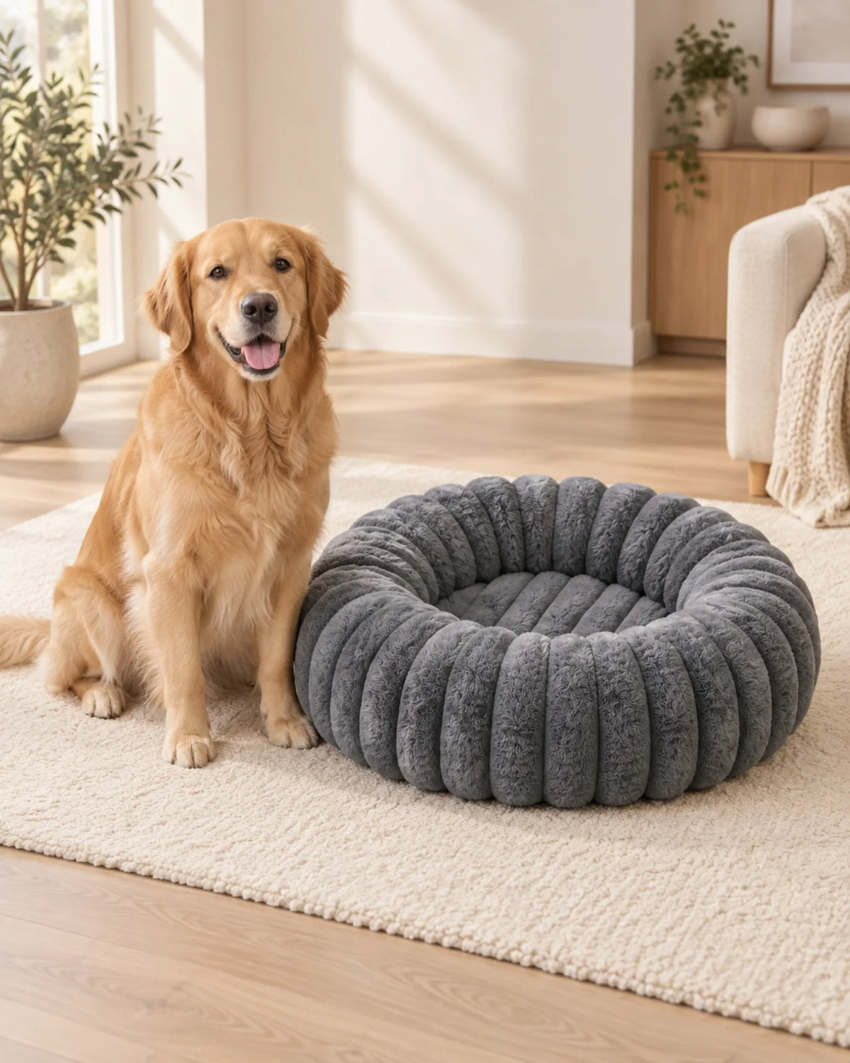 Panier donut CosyDog avec bords hauts enveloppants — détail texture