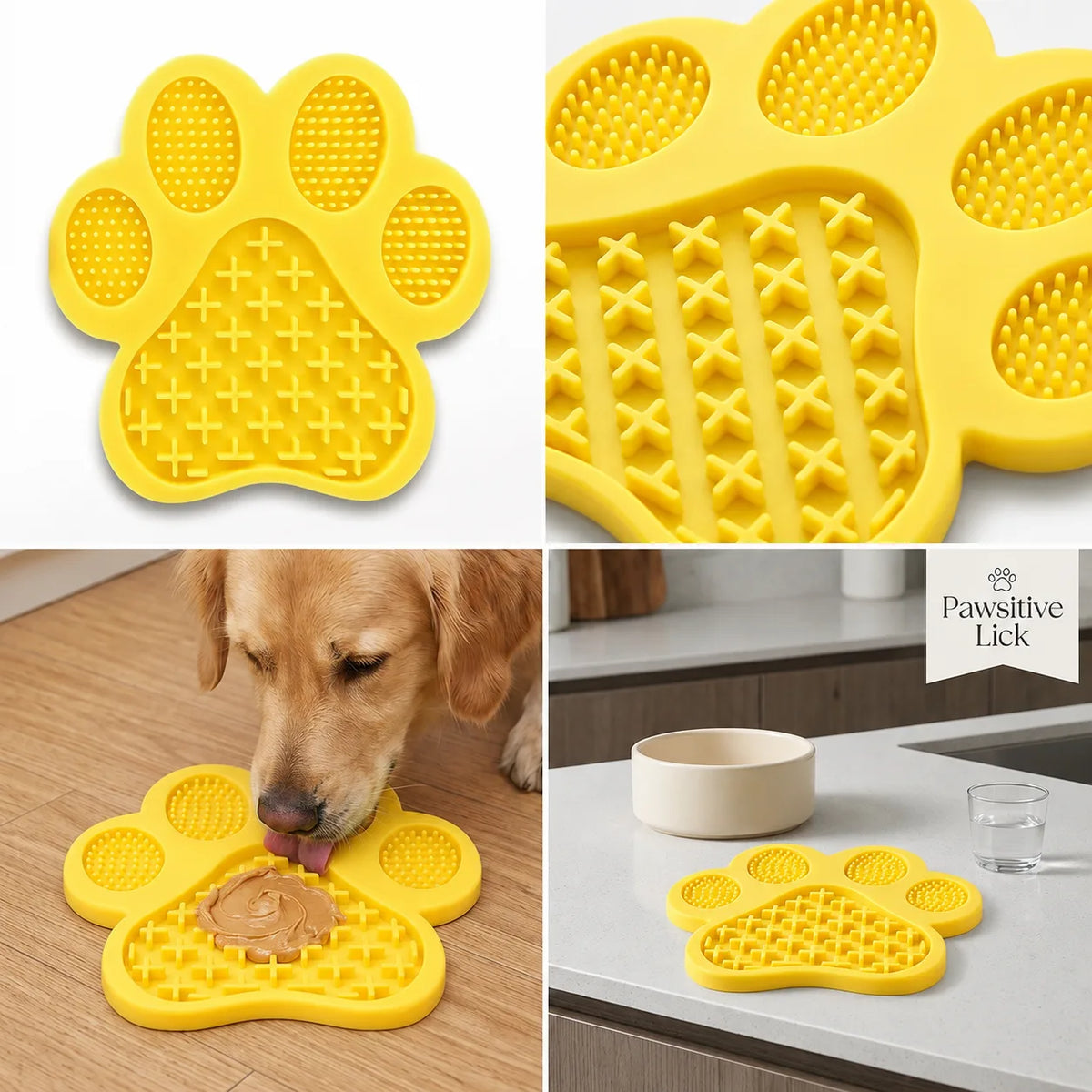 Tapis de léchage jaune - détail des reliefs stimulants
