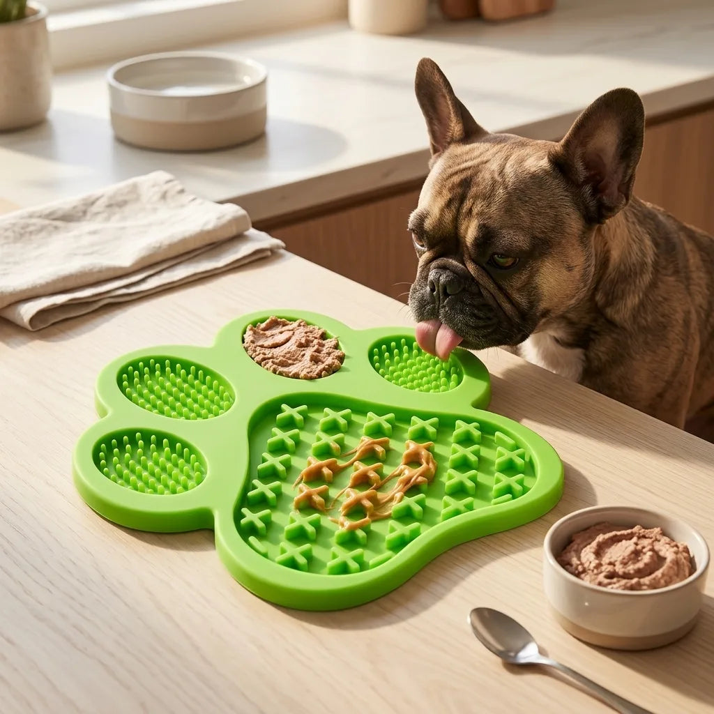 Tapis de léchage vert - mise en situation quotidienne
